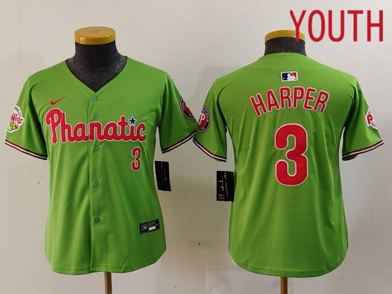 Youth Philadelphia Phillies 3 Harper Green Joint Name 2024 Nike MLB Jersey style 22